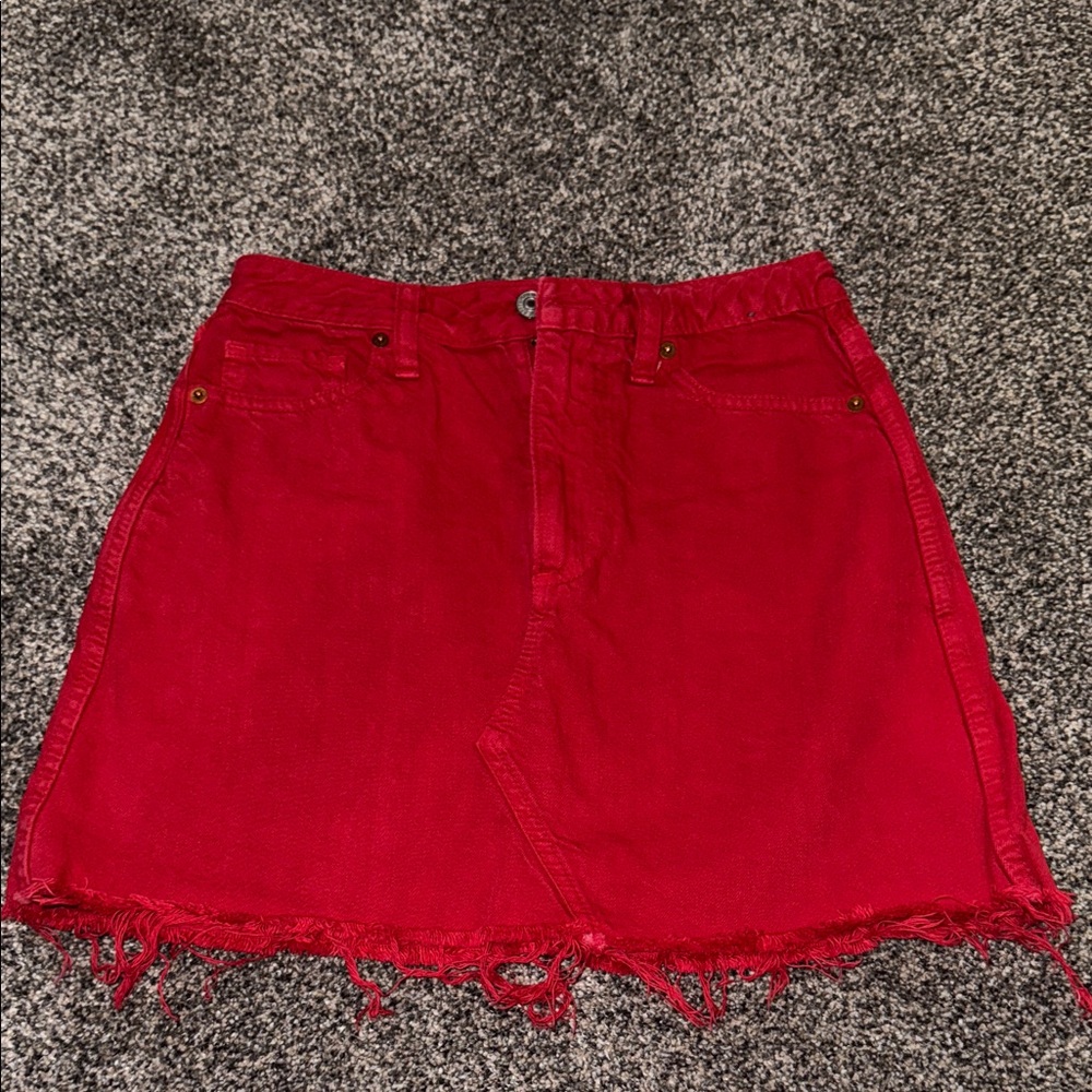 Abercrombie and Fitch Red Frayed Denim Skirt Size 25